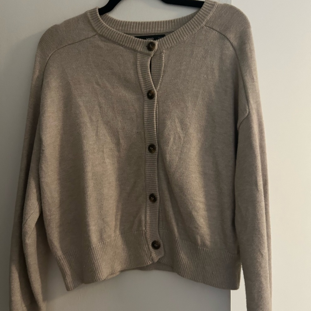 Mango Taupe Button-Up Cardigan
